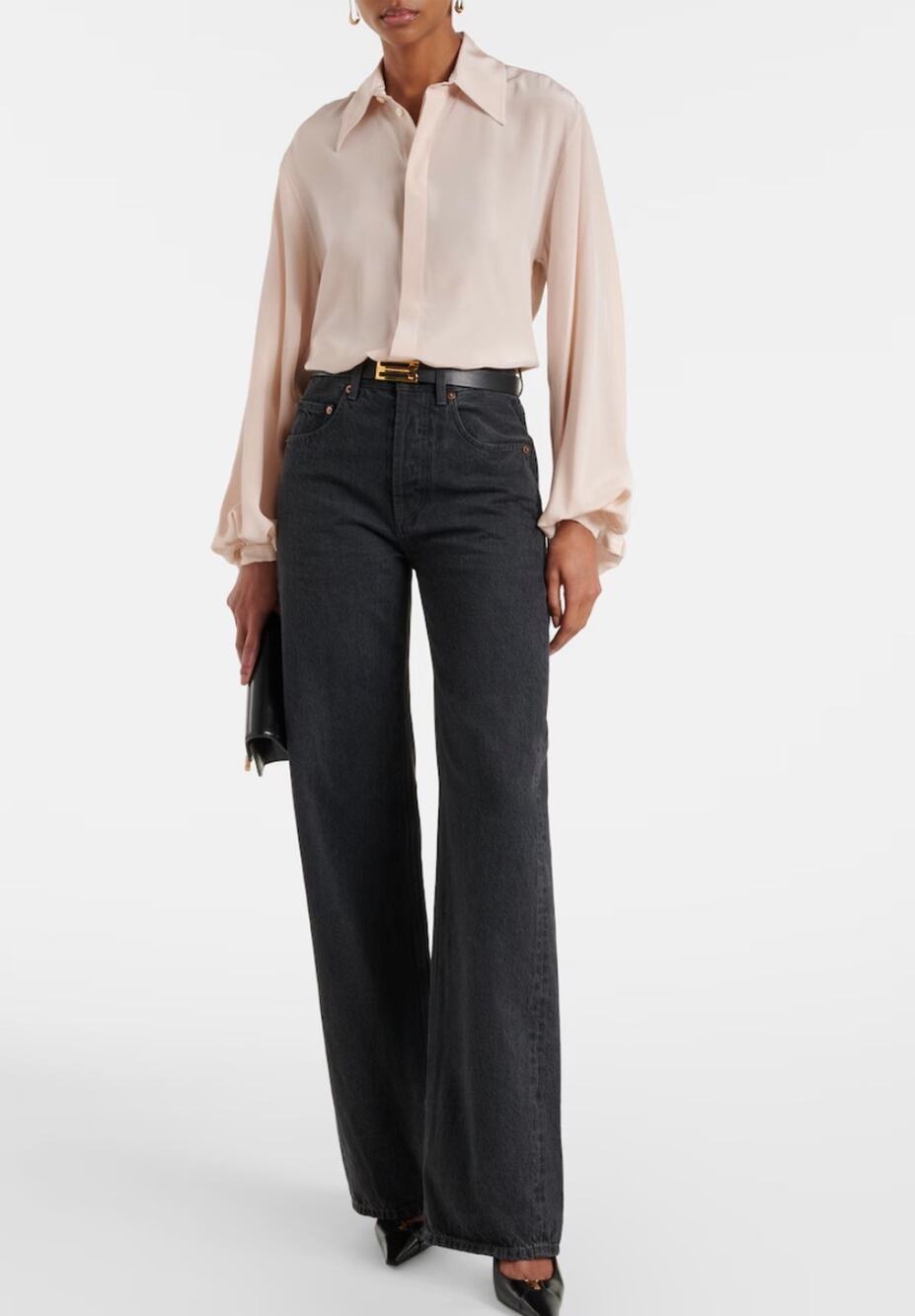 Victoria Beckham Blouson Sleeve Silk Blouse in Blush Apricot UK 4 US 0